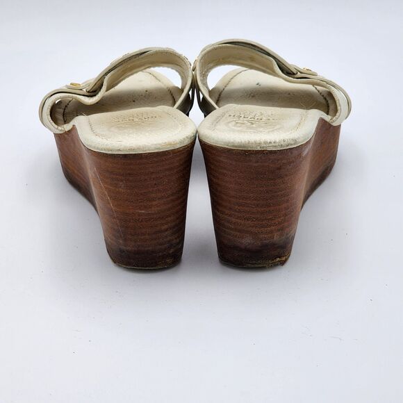 Tory Burch Selma White Leather Wedge Slides Sandals Size 10 - Picture 6 of 12